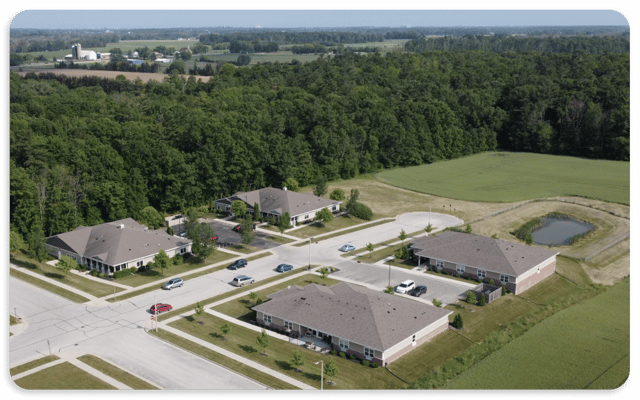 Aerial view of Harvest Home Assisted Living campus