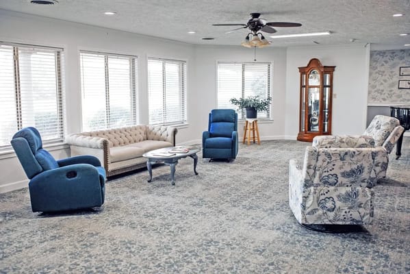 Bright common area with comfortable seating