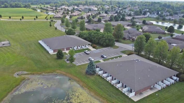 Aerial view of the assisted living facility and surroundings