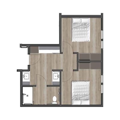 Architectural floor plan of a resident room layout