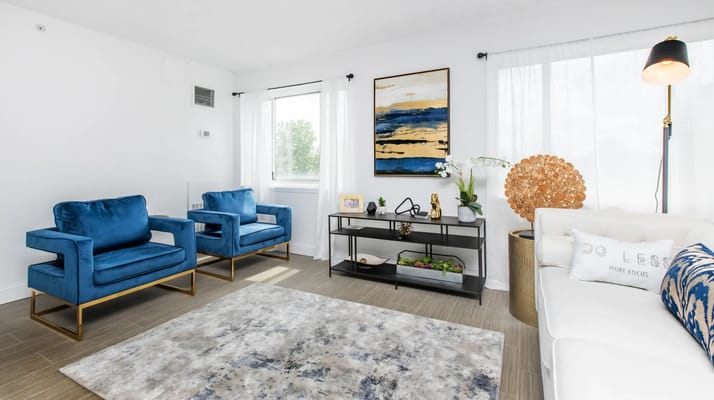 Bright and inviting common area with modern furniture