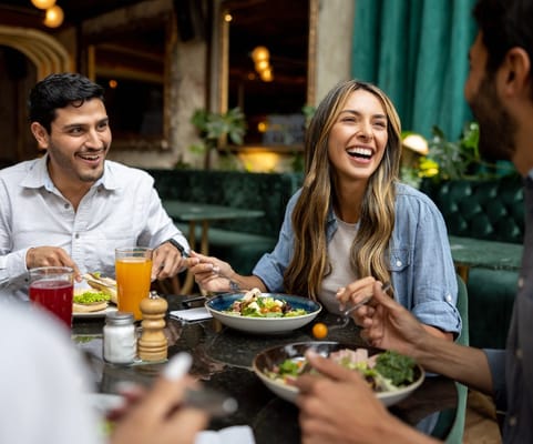 Group of residents enjoying a meal together