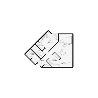 Architectural floor plan of a resident unit