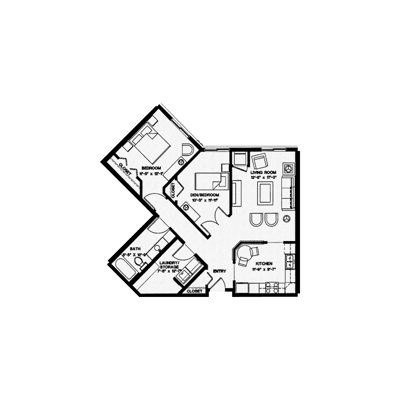 Architectural floor plan of a living unit