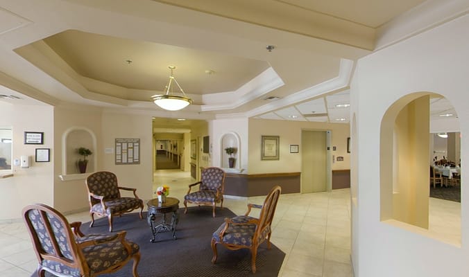 Bright and inviting lobby area with seating