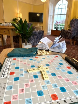 Scrabble game set up in a common area