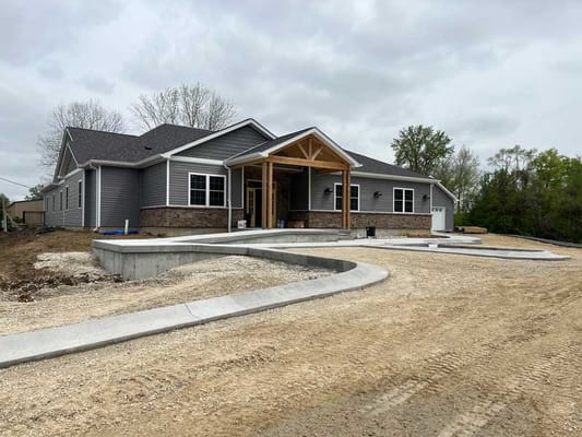 Newly constructed exterior of a senior living facility