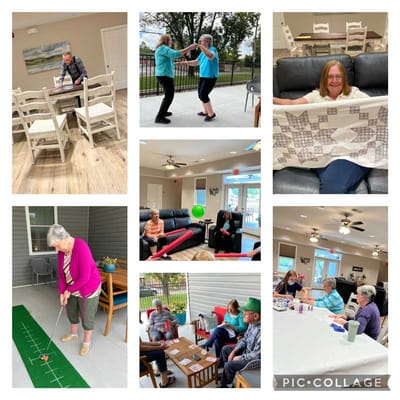 Residents participating in various activities in the community area.