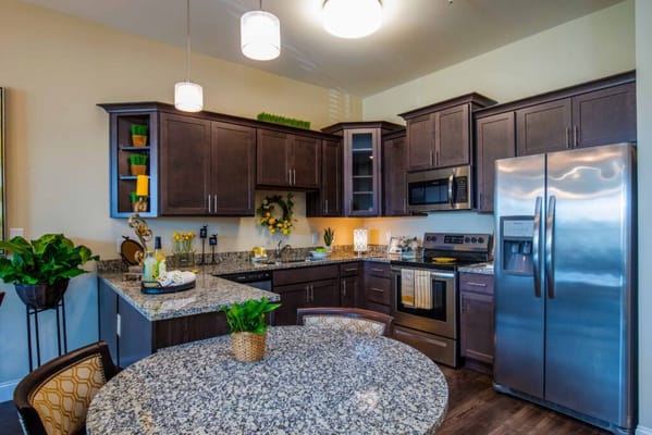 Bright, modern kitchen space in a senior living facility