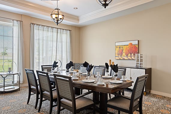 Elegant dining room with a large table and setting