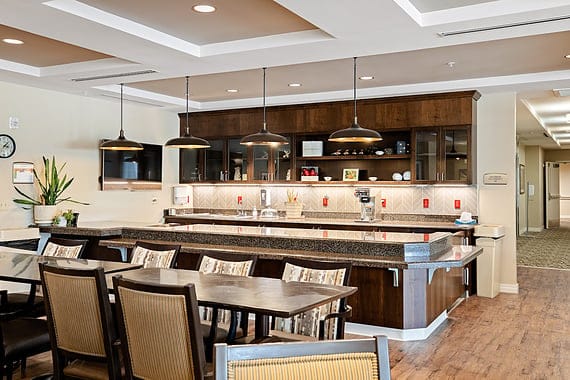 Bright dining area with modern decor and seating