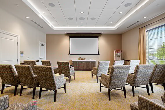 Interior of a common area with seating for activities