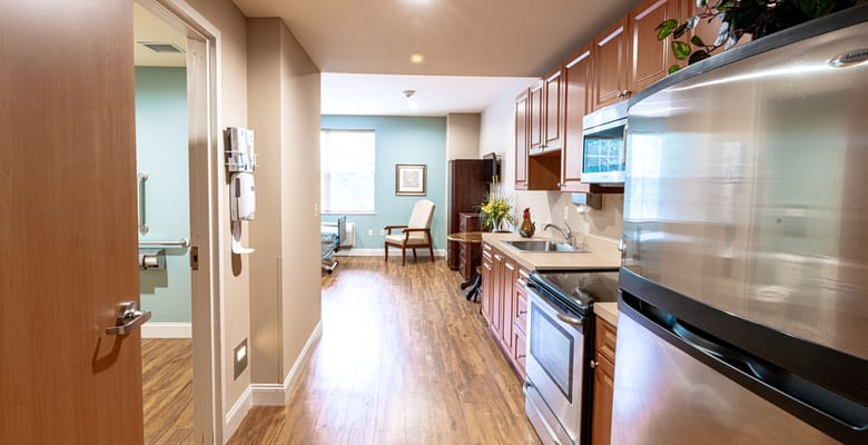 Interior view of a well-lit kitchen space in assisted living