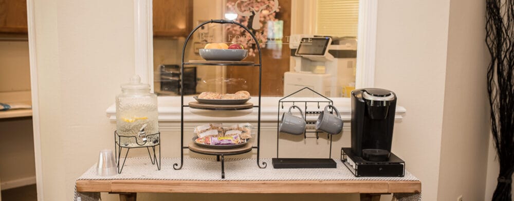 Refreshments displayed on a table in the facility