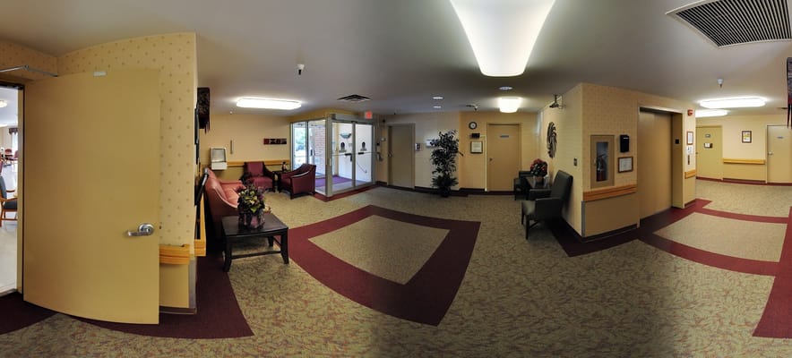 Interior view of a common area in a senior living facility