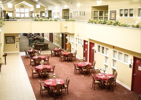 Interior dining area with tables and chairs