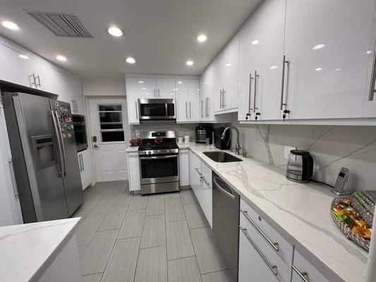 Modern kitchen interior with stainless steel appliances