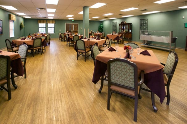 Bright dining area with neatly set tables