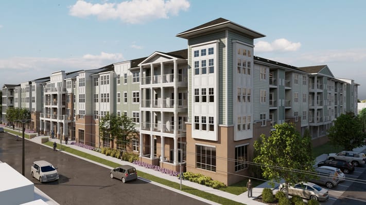 Exterior view of a senior living facility building