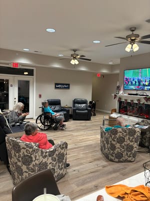 Residents enjoying time in a cozy common area