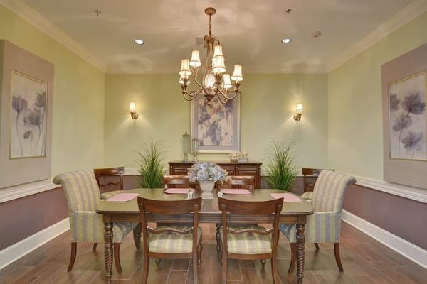 Dining room with elegant decor and seating