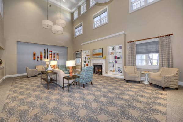 Bright and inviting common area with seating