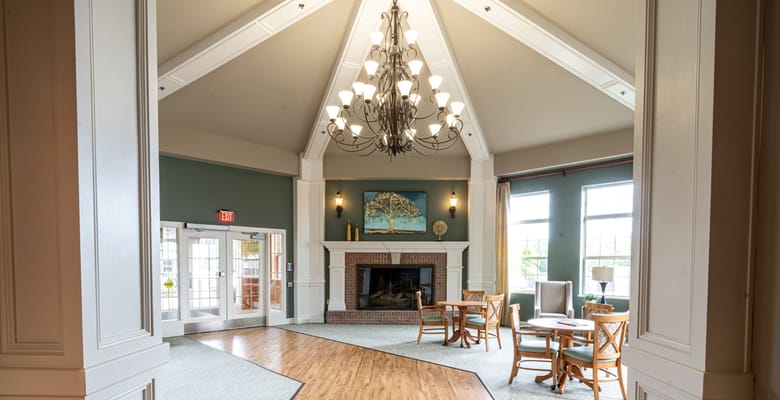 Bright and spacious common area with seating