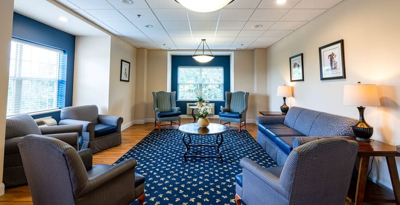 Cozy common area with seating and decorations