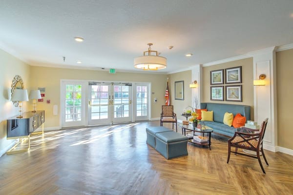 Bright and welcoming common area with seating