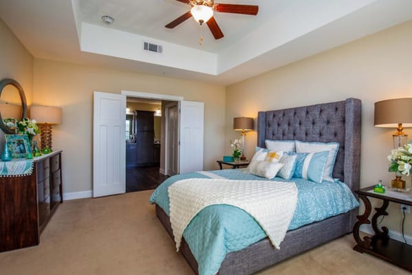 Elegant bedroom in a senior living facility
