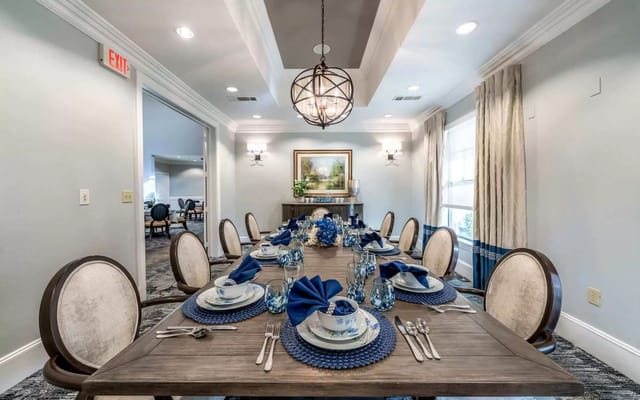Dining room set up for a meal