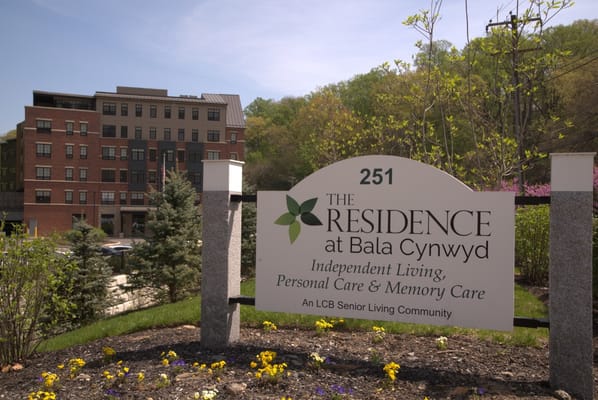Sign for The Residence at Bala Cynwyd with address and services listed