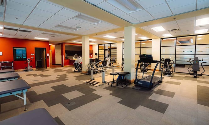 Interior view of a fitness area with equipment