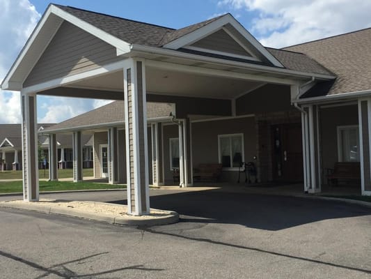 Entrance canopy of Fountain Park Assisted Living facility