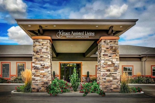 Exterior view of Grace Assisted Living entrance