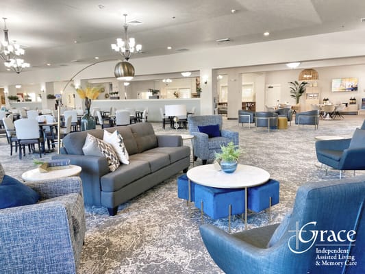 Spacious common area with seating and modern decor