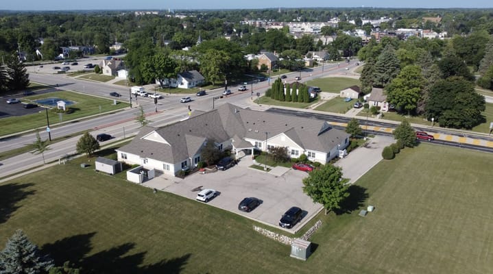 Aerial view of Harvest Home Assisted Living facility exterior