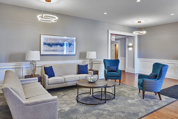 Bright and inviting common area with seating