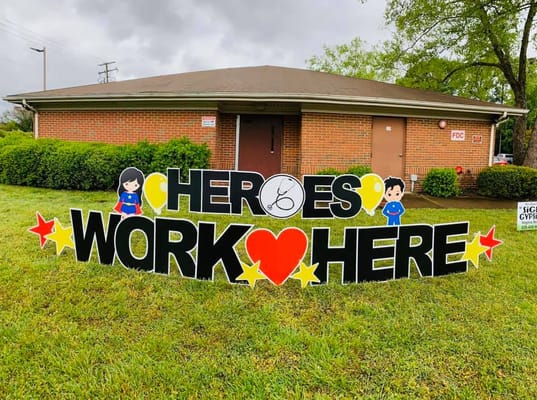 Sign outside facility promoting staff appreciation
