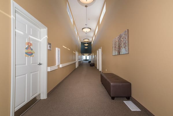 Bright hallway in a senior living facility