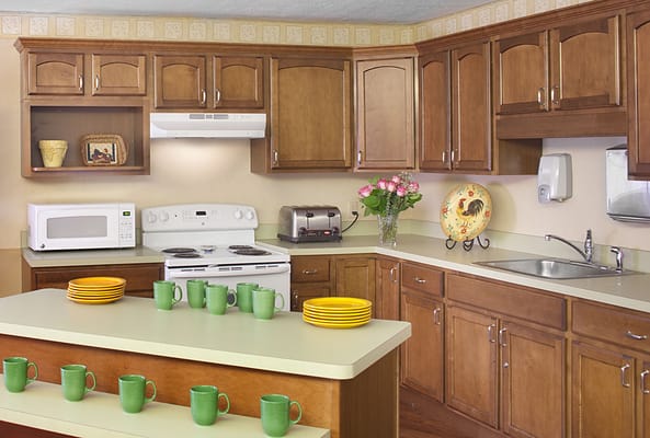 Well-equipped kitchen in a senior living facility