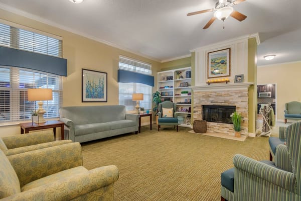 Interior view of a cozy common area in a senior facility