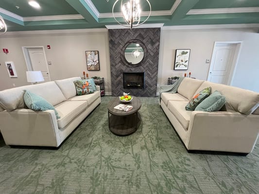 Inviting living room with two sofas and a coffee table