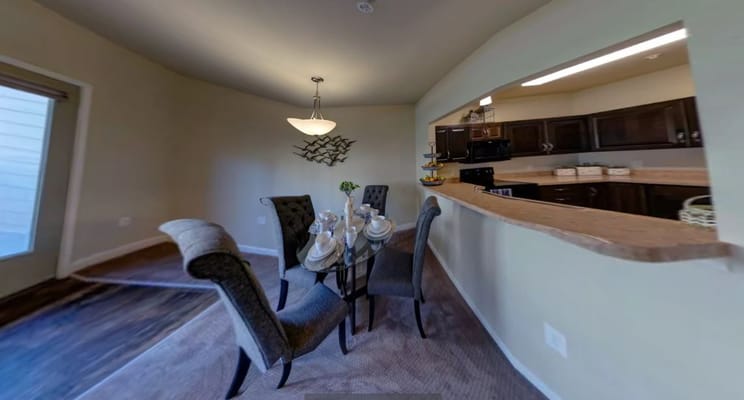 Dining area in a cozy senior living apartment