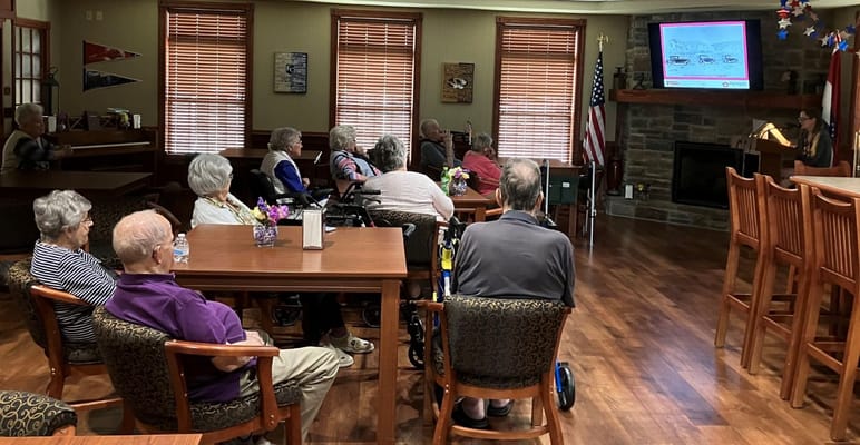 Residents attending an activity session in a common area