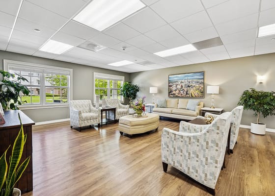 Comfortable living room with seating and natural light