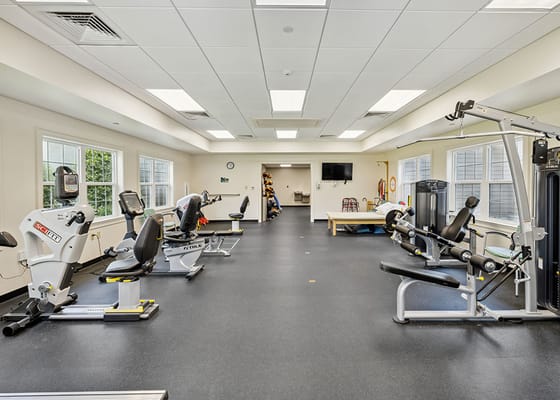 Spacious fitness center with exercise equipment