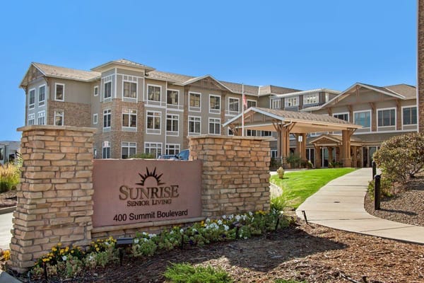 Entrance of Sunrise at FlatIrons senior living facility