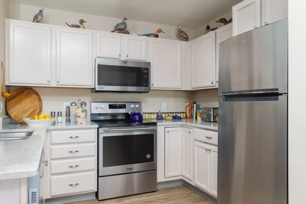 Modern kitchen interior with stainless steel appliances