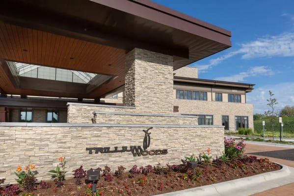 Exterior view of Trillium Woods facility entrance
